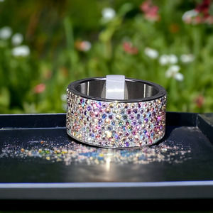 Titanium Stainless Steel Iridescent Wide Rhinestone Band Ring - Multi Sz 9